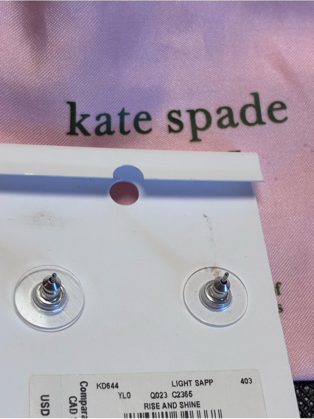 Kate Spade New York Brilliant Statements stud earrings, in a light blue shade. - Picture 3 of 4